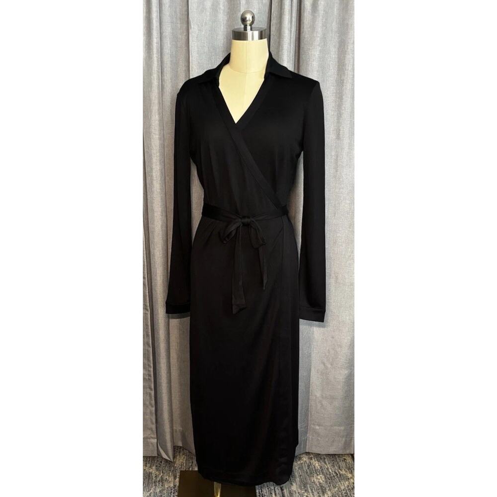 NWT QUINCE 100% SILK JERSEY MIDI WRAP DRESS Size Small Black MSRP $150 - Picture 7 of 16